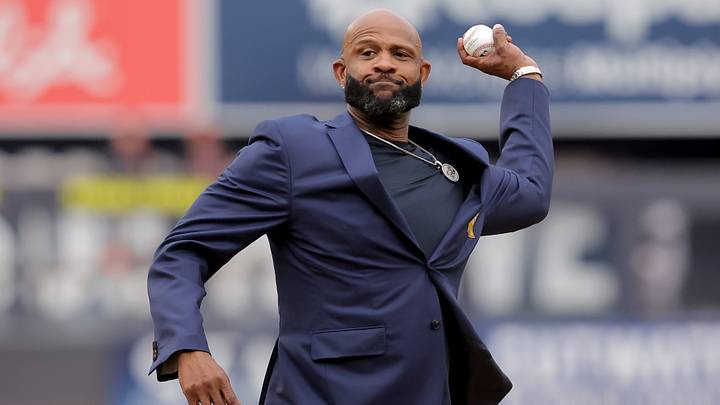 Sep 25, 2026; Bronx, New York, USA; New York Yankees former pitcher CC Sabathia throws out a ceremonial first pitch after his monument park ceremony before a game against the Baltimore Orioles at Yankee Stadium. Mandatory Credit: Brad Penner-Imagn Images