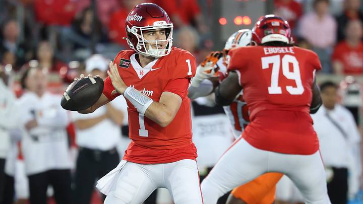 Houston QB Conner Weigman attempts a pass during the first quarter against Oklahoma State at TDECU Stadium. Mandatory Credit: Troy Taormina-Imagn Images