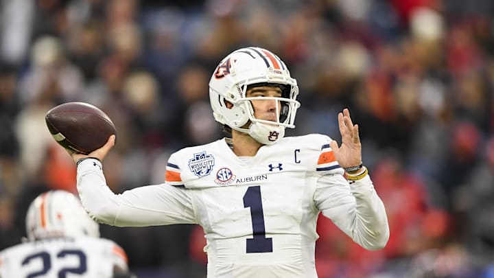 Dec 30, 2023; Nashville, TN, USA; Auburn Tigers quarterback Payton Thorne (1) throws a pass against