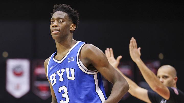 Nov 28, 2025; Kissimmee, FL, USA; Brigham Young University Cougars forward AJ Dybantsa (3) reacts after making a three point basket against the Dayton Flyers in the second half during the ESPN Events Invitational at State Farm Field House. Mandatory Credit: Nathan Ray Seebeck-Imagn Images Nov 28, 2025; Kissimmee, FL, USA; Brigham Young University Cougars forward AJ Dybantsa (3) reacts after making a three point basket against the Dayton Flyers in the second half during the ESPN Events Invitational at State Farm Field House. Mandatory Credit: Nathan Ray Seebeck-Imagn Images
