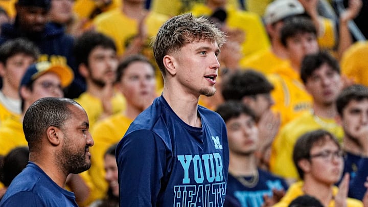 Michigan guard Winters Grady (10) looks on from the bench during the second half against Nebraska at Crisler Center in Ann Arbor on Tuesday, Jan. 27, 2026.