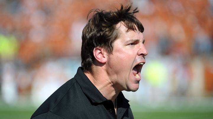 Texas Longhorns defensive coordinator Will Muschamp disputes a call in a game against the Central Florida Knights in the fourth quarter at Texas Memorial Stadium. Texas Longhorns defensive coordinator Will Muschamp disputes a call in a game against the Central Florida Knights in the fourth quarter at Texas Memorial Stadium.