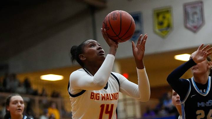 Big Walnut's Sydney Mobley (14) shoots the ball in the first half of the OHSAA state semifinal game at Vandalia Butler on Friday, March 13, 2026 in Vandalia, Ohio.