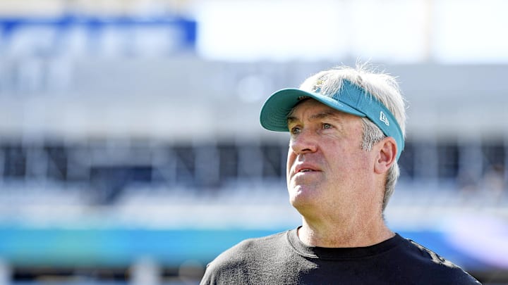 Oct 27, 2024; Jacksonville, Florida, USA; Jacksonville Jaguars head coach Doug Pederson before the game against the Green Bay Packers at EverBank Stadium. Mandatory Credit: Melina Myers-Imagn Images