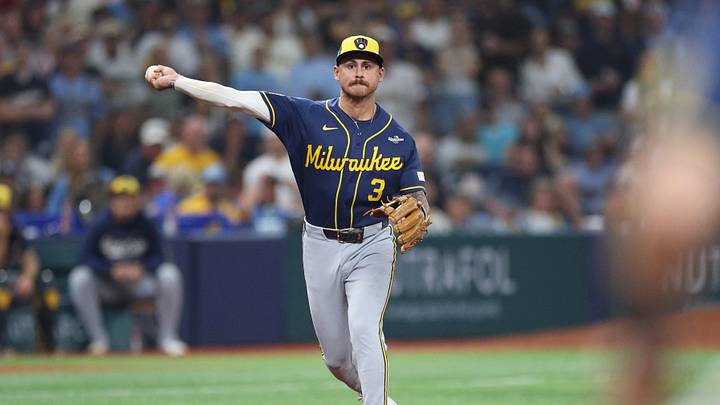 Oct 27, 2026; St. Petersburg, Florida, USA; Milwaukee Brewers shortstop Joey Ortiz (3) throws to first for an out against the Tampa Bay Rays during the ninth inning in game four of the 2026 World Series at Tropicana Field. Mandatory Credit: Nathan Ray Seebeck-Imagn Images Oct 27, 2026; St. Petersburg, Florida, USA; Milwaukee Brewers shortstop Joey Ortiz (3) throws to first for an out against the Tampa Bay Rays during the ninth inning in game four of the 2026 World Series at Tropicana Field. Mandatory Credit: Nathan Ray Seebeck-Imagn Images