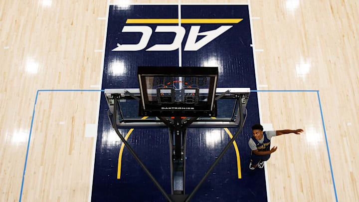 Notre Dame guard Markus Burton watches his layup during an open practice at Rolfs Athletics Hall on Thursday, July 18, 2024, in South Bend.