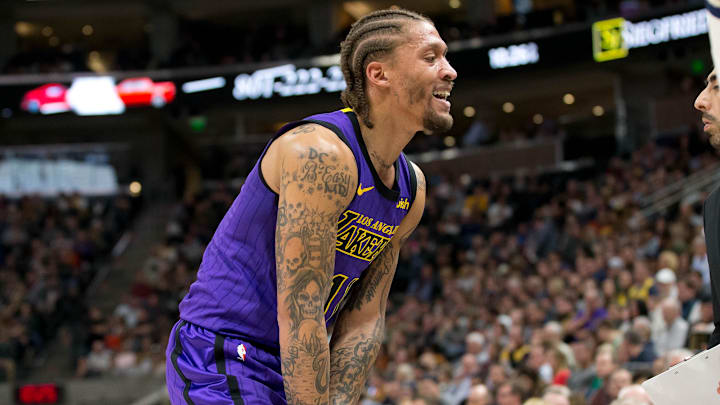 Jan 11, 2019; Salt Lake City, UT, USA; Los Angeles Lakers forward Michael Beasley (11) leaves the court after sustaining an injury during the second half against the Utah Jazz at Vivint Smart Home Arena. Mandatory Credit: Russ Isabella-Imagn Images