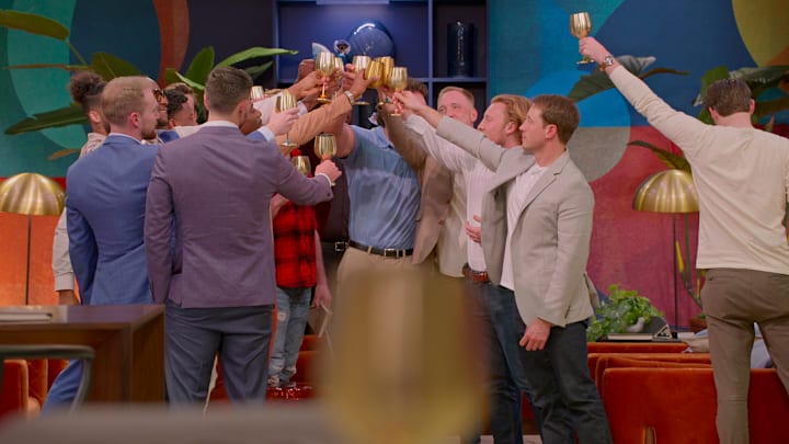 Love is Blind. (L to R) Benjamin, Vince, Jimmy, Johnny, Jeramey, Nolan in episode 601 of Love is Blind. Cr. Courtesy of Netflix © 2024
