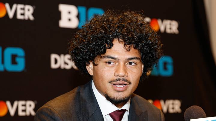 Jul 28, 2026; Chicago, IL, USA; USC student-athlete Jayden Maiava speaks during Media Days at Hilton Chicago. Jul 28, 2026; Chicago, IL, USA; USC student-athlete Jayden Maiava speaks during Media Days at Hilton Chicago.