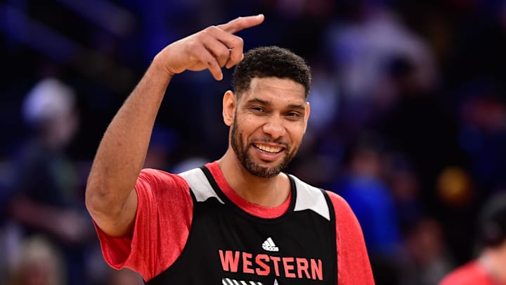 Feb 14, 2015; New York, NY, USA; Western Conference forward Tim Duncan of the San Antonio Spurs (21)