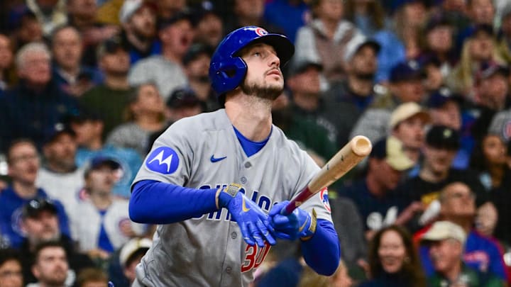 Chicago Cubs right fielder Kyle Tucker (30) hits a solo home run in the fifth inning against the Milwaukee Brewers at American Family Field on May 3. Chicago Cubs right fielder Kyle Tucker (30) hits a solo home run in the fifth inning against the Milwaukee Brewers at American Family Field on May 3.