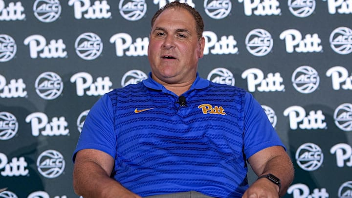 Oct 9, 2024; Charlotte, NC, USA;  Pittsburgh head coach Tory Verdi during ACC Media Days at The Hilton Charlotte Uptown. Mandatory Credit: Jim Dedmon-Imagn Images