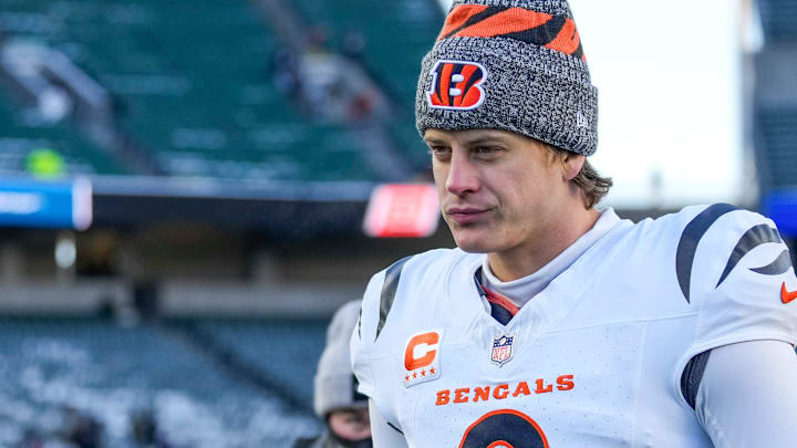 Cincinnati Bengals quarterback Joe Burrow (9) walks for the locker room after the fourth quarter of the NFL Week 15 game between the Cincinnati Bengals and the Baltimore Ravens at Paycor Stadium in Cincinnati on Sunday, Dec. 14, 2025. The Bengals were shut out, 24-0. Cincinnati Bengals quarterback Joe Burrow (9) walks for the locker room after the fourth quarter of the NFL Week 15 game between the Cincinnati Bengals and the Baltimore Ravens at Paycor Stadium in Cincinnati on Sunday, Dec. 14, 2025. The Bengals were shut out, 24-0.