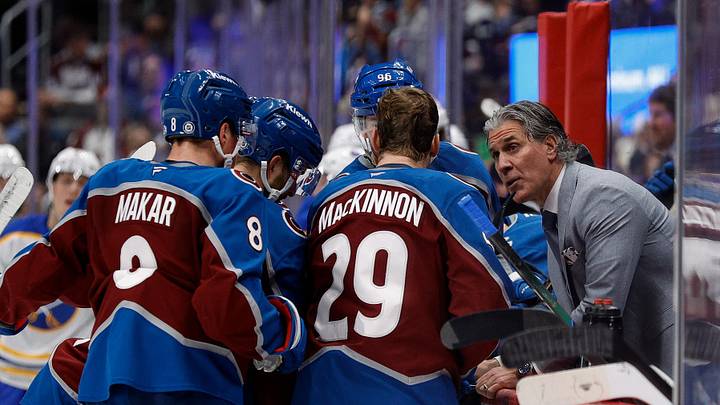 Jan 2, 2025; Denver, Colorado, USA; Colorado Avalanche head coach Jared Bednar talks with center Nathan MacKinnon (29) and defenseman Cale Makar (8) during a timeout in the third period against the Buffalo Sabres at Ball Arena. Mandatory Credit: Isaiah J. Downing-Imagn Images Jan 2, 2025; Denver, Colorado, USA; Colorado Avalanche head coach Jared Bednar talks with center Nathan MacKinnon (29) and defenseman Cale Makar (8) during a timeout in the third period against the Buffalo Sabres at Ball Arena. Mandatory Credit: Isaiah J. Downing-Imagn Images