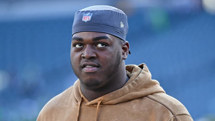 Nov 5, 2023; Philadelphia, Pennsylvania, USA; Dallas Cowboys offensive tackle Tyler Smith (73)