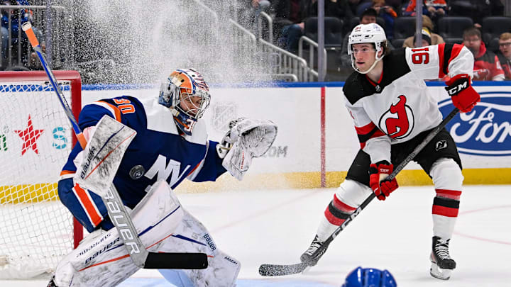 Mar 24, 2024; Elmont, New York, USA;  New York Islanders goaltender Ilya Sorokin (30) makes a save