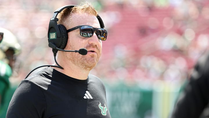 South Florida Bulls head coach Alex Golesh against the South Carolina State Bulldogs during the first quarter at Raymond James Stadium. 