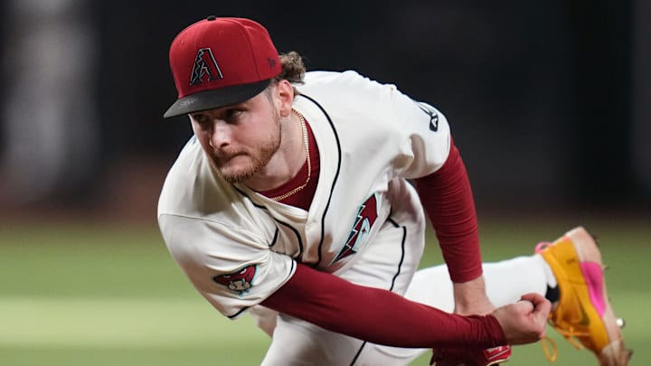 Arizona Diamondbacks right hander Ryne Nelson (19) pitches against the San Diego Padres at Chase Field on Sept. 29, 2024, in Phoenix.