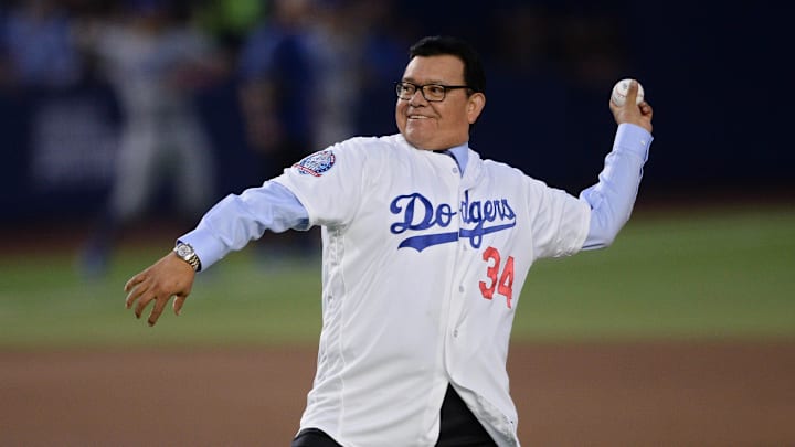 May 4, 2018; Monterrey, Nuevo Leon, Mexico; Los Angeles Dodgers former pitcher Fernando Valenzuela throws out the first pitch before the game against the San Diego Padres at Estadio de Beisbol Monterrey. Mandatory Credit: Orlando Ramirez-Imagn Images