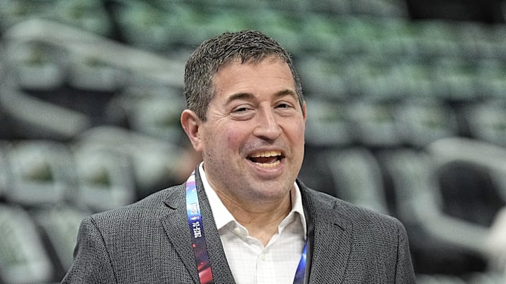 Apr 30, 2024; Milwaukee, Wisconsin, USA; Milwaukee Bucks president Peter Feigin looks on during warmups prior to game five of the first round for the 2024 NBA playoffs against the Indiana Pacers at Fiserv Forum. Mandatory Credit: Jeff Hanisch-Imagn Images Apr 30, 2024; Milwaukee, Wisconsin, USA; Milwaukee Bucks president Peter Feigin looks on during warmups prior to game five of the first round for the 2024 NBA playoffs against the Indiana Pacers at Fiserv Forum. Mandatory Credit: Jeff Hanisch-Imagn Images
