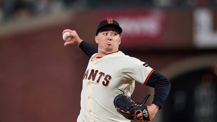 San Francisco, California, USA; San Francisco Giants pitcher Blade Tidwell (46) throws a pitch against the New York Mets during the seventh inning at Oracle Park. Mandatory Credit: Robert Edwards-Imagn Images
