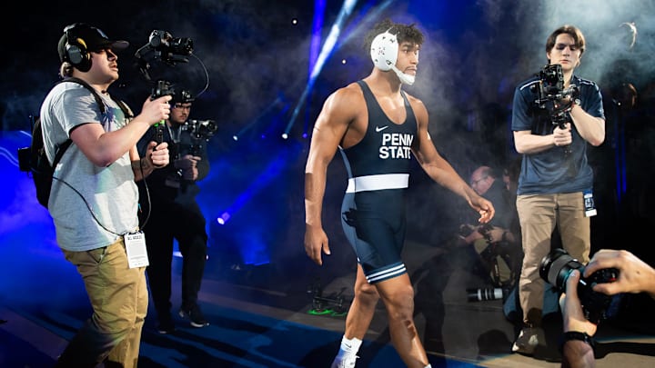 Penn State’s Carter Starocci is introduced before wrestling Iowa's Angelo Ferrari in a Big Ten match at the Bryce Jordan Center. Penn State’s Carter Starocci is introduced before wrestling Iowa's Angelo Ferrari in a Big Ten match at the Bryce Jordan Center.