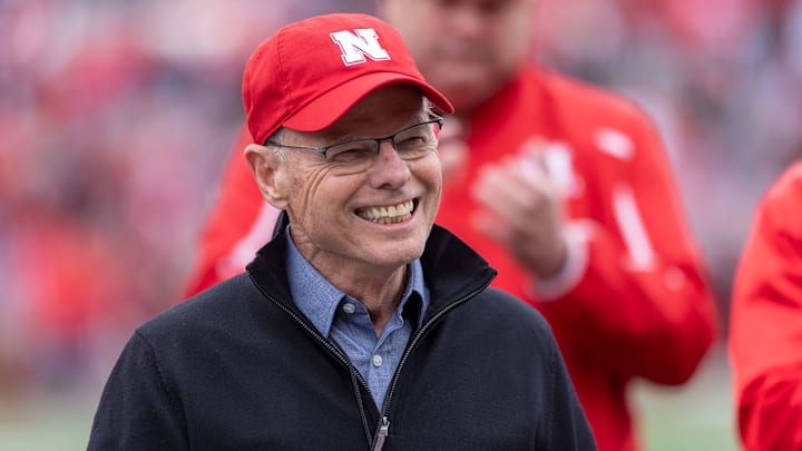 Frank Solich is all smiles as he is honored during the 2023 Nebraska football spring game.