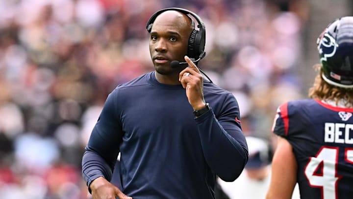 Oct 15, 2023; Houston, Texas, USA; Houston Texans head coach DeMaco Ryans looks on during the first