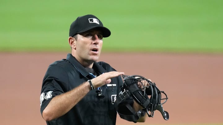 Pat Hoberg umpires a Seattle Mariners v.s. Baltimore Orioles game in 2023.