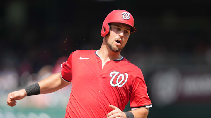 Washington Nationals first baseman Nathaniel Lowe rounds the bases after hitting a home run versus the Boston Red Sox.