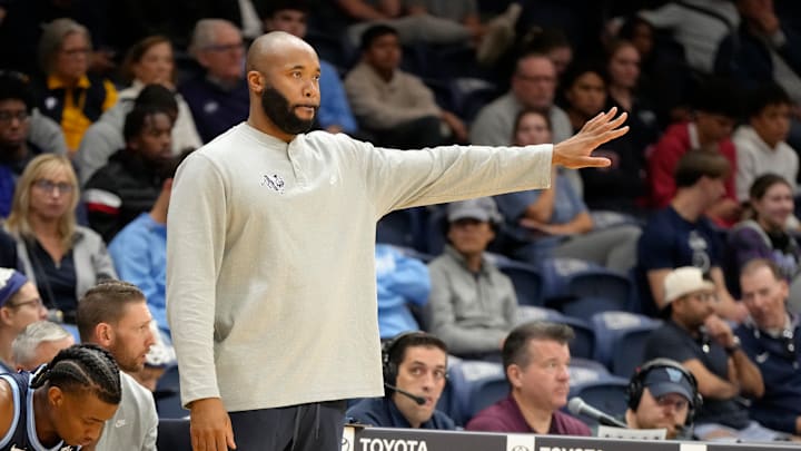 Villanova v Robert Morris; Villanova basketball head coach Kyle Neptune coaches in a Big East basketball game