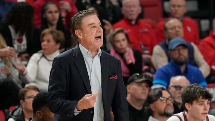Quinnipiac v St. John's; St. John's basketball head coach Rick Pitino coaches on the sidelines