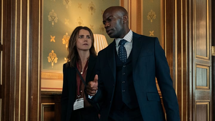 The Diplomat. (L to R) Keri Russell as Kate Wyler, David Gyasi as Austin Dennison in episode 101 of The Diplomat. Cr. Alex Bailey/Netflix © 2023