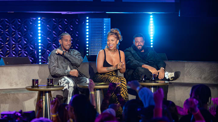 Rhythm + Flow. (L to R) Ludacris, Latto, DJ Khaled in Season 2 of Rhythm + Flow. Cr. Eli Joshua Adé/Netflix © 2024