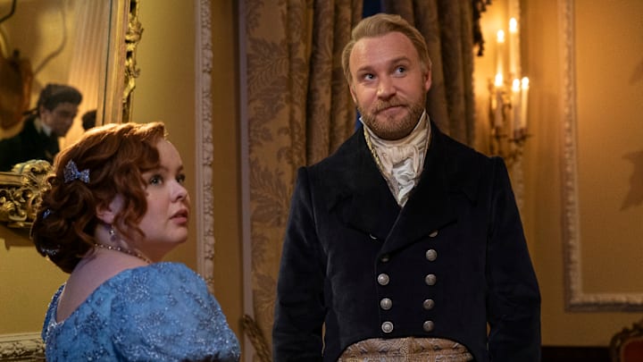 Bridgerton. (L to R) Nicola Coughlan as Penelope Featherington, Sam Phillips as Lord Debling in episode 303 of Bridgerton. Cr. Liam Daniel/Netflix © 2024