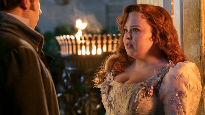 Bridgerton. (L to R) Luke Newton as Colin Bridgerton, Nicola Coughlan as Penelope Featherington in episode 303 of Bridgerton. Cr. Liam Daniel/Netflix © 2024
