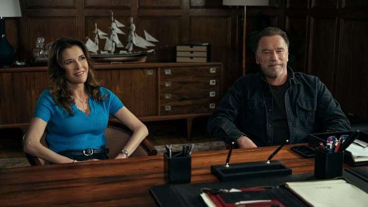 Fubar. (L to R) Fabiana Udenio as Tally Brunner, Arnold Schwarzenegger as Luke Brunner in episode 201 of Fubar. Cr. Christos Kalohoridis/Netflix © 2025