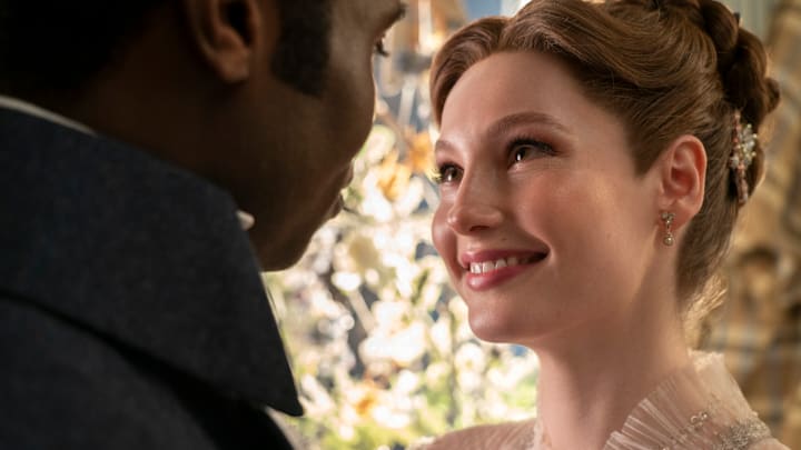 Bridgerton. (L to R) Victor Alli as John Stirling, Hannah Dodd as Francesca Bridgerton in episode 308 of Bridgerton. Cr. Liam Daniel/Netflix © 2024