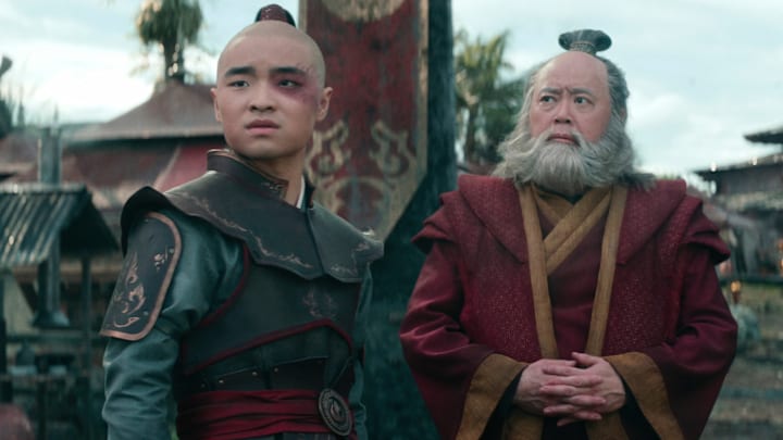 Avatar: The Last Airbender. (L to R) Dallas Liu as Prince Zuko, Paul Sun-Hyung Lee as Iroh in season 1 of Avatar: The Last Airbender. Cr. Courtesy of Netflix © 2024