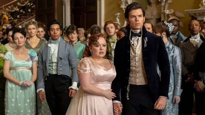 Bridgerton. (L to R) Nicola Coughlan as Penelope Featherington, Luke Newton as Colin Bridgerton in episode 307 of Bridgerton. Cr. Liam Daniel/Netflix © 2024