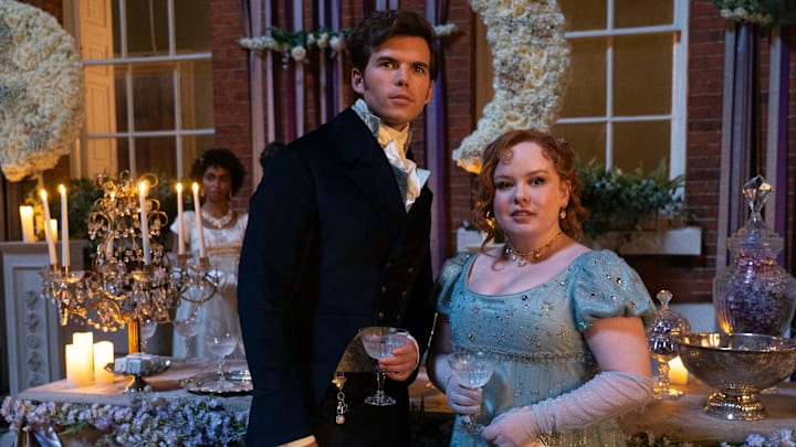 Bridgerton. (L to R) Luke Newton as Colin Bridgerton, Nicola Coughlan as Penelope Featherington in episode 302 of Bridgerton. Cr. Liam Daniel/Netflix © 2023