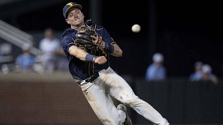 Jun 8, 2024; Chapel Hill, NC, USA; West Virginia Mountaineers Carson Estridge (40) pitches against the North Carolina Tar Heels in the eighth inning of the DI Baseball Super Regional at Boshamer Stadium. Mandatory Credit: Jeffrey Camarati-Imagn Images