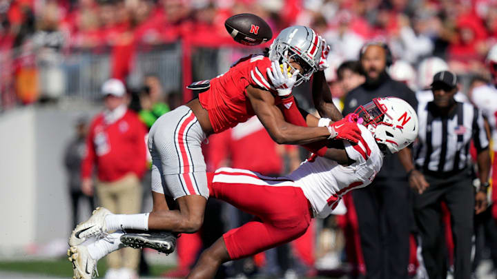 Ohio State cornerback Davison Igbinosun is called for pass interference against Nebraska's Jaylen Lloyd.