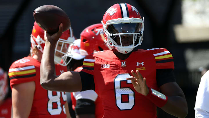 Aug 30, 2025; College Park, Maryland, USA; Maryland Terrapins quarterback Justyn Martin (6) throws before a game against the Florida Atlantic Owls at SECU Stadium. Mandatory Credit: Daniel Kucin Jr.-Imagn Images Aug 30, 2025; College Park, Maryland, USA; Maryland Terrapins quarterback Justyn Martin (6) throws before a game against the Florida Atlantic Owls at SECU Stadium. Mandatory Credit: Daniel Kucin Jr.-Imagn Images