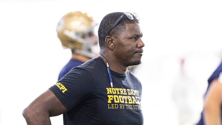 Notre Dame running backs coach Deland McCullough during Notre Dame Fall Camp