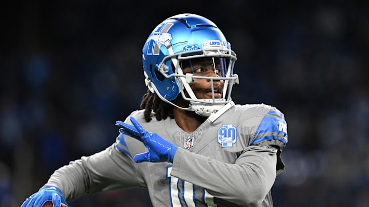 Oct 30, 2023; Detroit, Michigan, USA; Detroit Lions quarterback Teddy Bridgewater (10) throws a pass during warmups before the game against the Las Vegas Raiders at Ford Field. Mandatory Credit: Lon Horwedel-Imagn Images