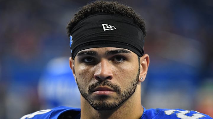 Sep 15, 2024; Detroit, Michigan, USA; Detroit Lions safety Loren Strickland (24) looks on before their game against the Tampa Bay Buccaneers at Ford Field. Mandatory Credit: Eamon Horwedel-Imagn Images