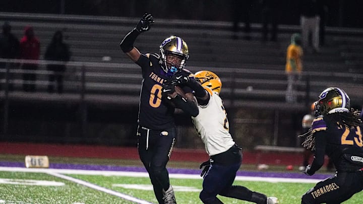 Booker's Chauncey Kennon runs upfield during the Class 3A-Region 3 Final against Boca Ciega in Sarasota on Friday, Nov. 29, 2024. Booker won 41-6.