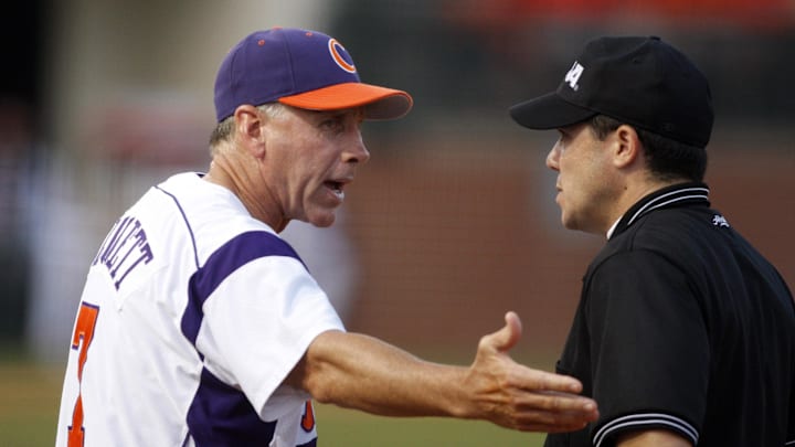 June 6, 2010; Auburn, AL, USA; Clemson Tigers head coach Jack Leggett (left) 