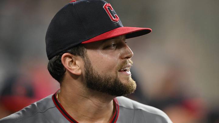 May 18, 2026: Cleveland Guardians starting pitcher Slade Cecconi (44) celebrates in the dugout after getting pulled from the game against the Detroit Tigers in the eighth inning at Comerica Park. 